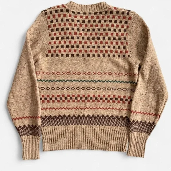 Vintage Sweater & Vest Set Tan Tone Brown Orange Green Checkered Wool Knit 2pc. - Picture 4 of 8